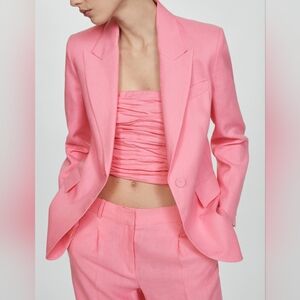 Mango Pink  linen suit blazer